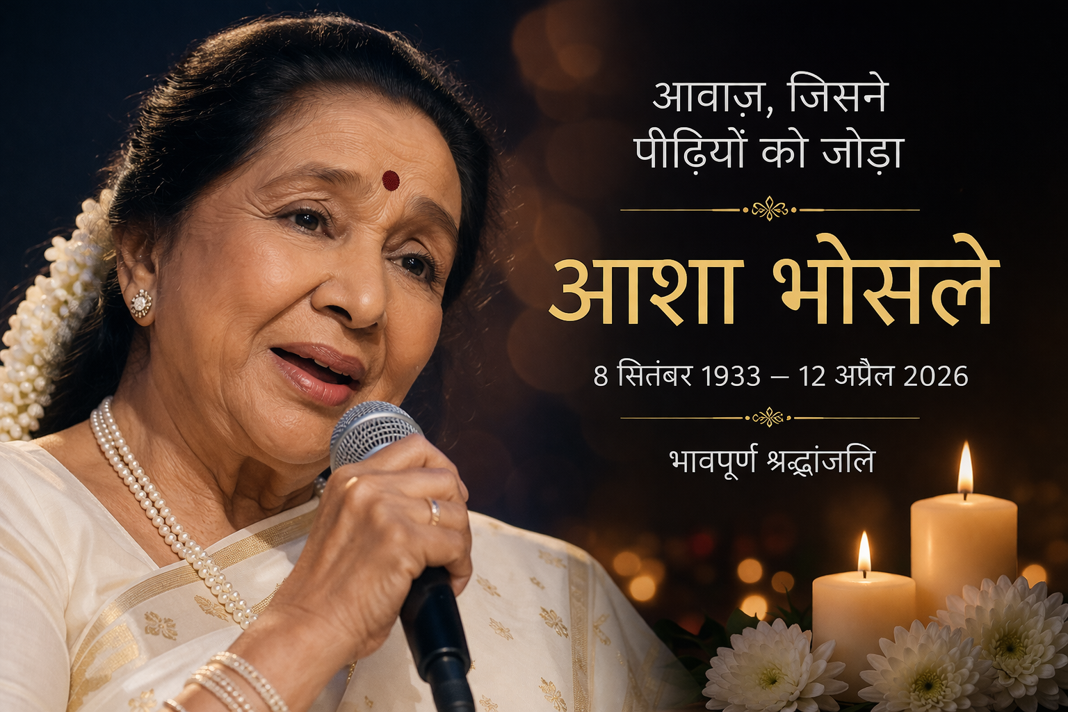 भारतीय संगीत की महान आवाज़ एशा भोसले का 92 वर्ष की उम्र में निधन हो गया है। बॉलीवुड और देशभर से श्रद्धांजलि संदेश आ रहे हैं।